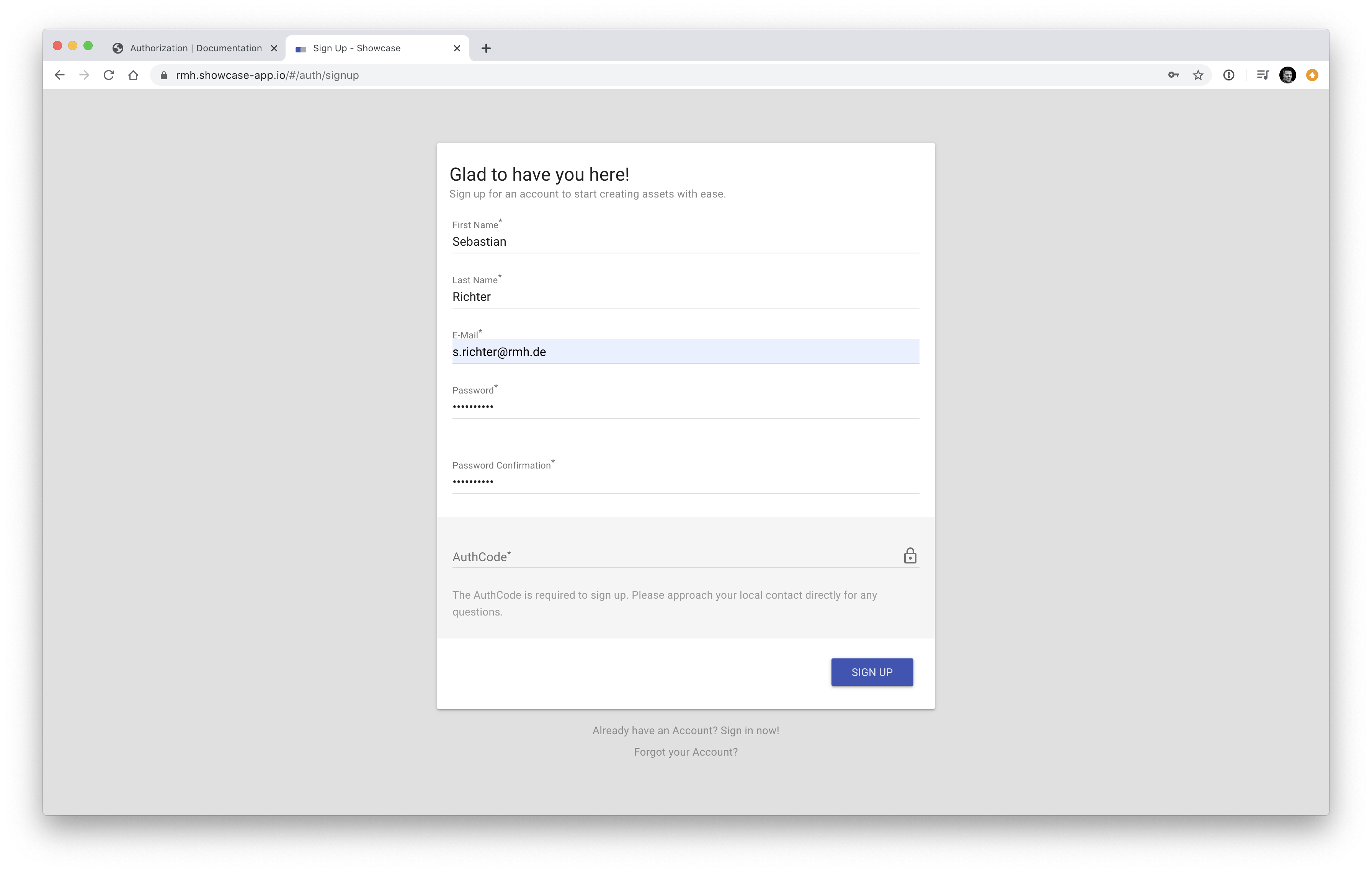 Sign Up Screen